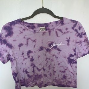 PINK VS lilac and white tie die crop top💗